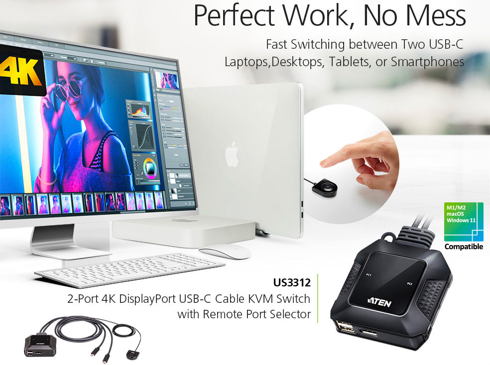 KVM Switch Docking Station for USB-C Laptop & Desktop