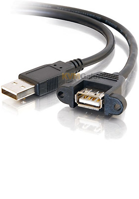 Panel-Mount USB 2.0 A Male to A Female Cable, 1-foot