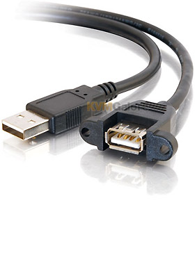 Panel-Mount USB 2.0 A Male to A Female Cable, 3-feet