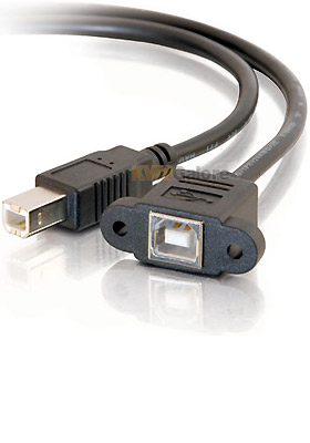 Panel-Mount USB 2.0 B Female to B Male Cable, 2-feet