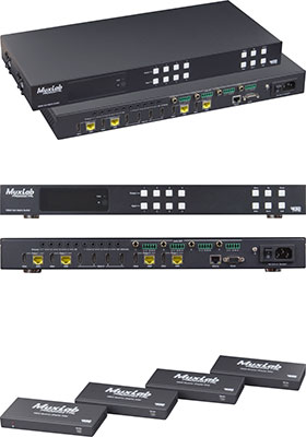 HDMI 4x4 Matrix Switch Kit, HDBaseT, PoC, 4K/60 w/4 Receivers