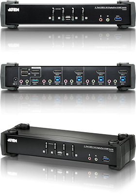 CS1924M - 4-Port USB 3.0 4K DisplayPort + HDMI MST KVMP Switch w/ RS232  (Cables included)