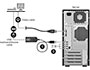 Image 2 of 2 - Secure USB HID Filter shown connected to a computer (1), facilitating a secure keyboard/mouse connection, while other USB ports on the computer are blocked (2) using Secure USB Port Blocks.