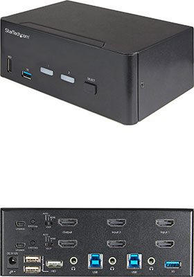 StarTech.com SV231DHU34K6  StarTech.com Switch Conmutador KVM de 2 Puertos HDMI  2.0 4K para 2 Monitores - Vídeo de 4K y 60Hz Ultra HD - HDR - Hub Ladrón  USB 3.0 de