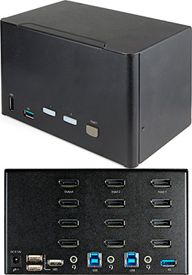 2-Port Dual-Monitor DisplayPort KVM Switch, 4K 60Hz, 2x USB 5Gbps Hub  Ports, 2x USB 2.0 HID Ports, Hotkey and Push-Button Switching, TAA  Compliant 